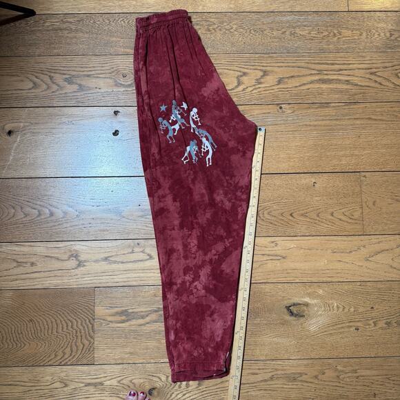 Vintage Global Village Batiked Pull On Pants SZ M Boho Hippie Red Gray Pockets - Picture 7 of 11